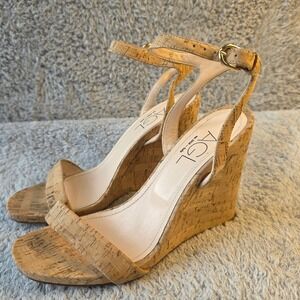 AGL Womens Wedge Ankle Strap Sandals Cork Heel Leather Trim Italy EU 38.5 US 7.5